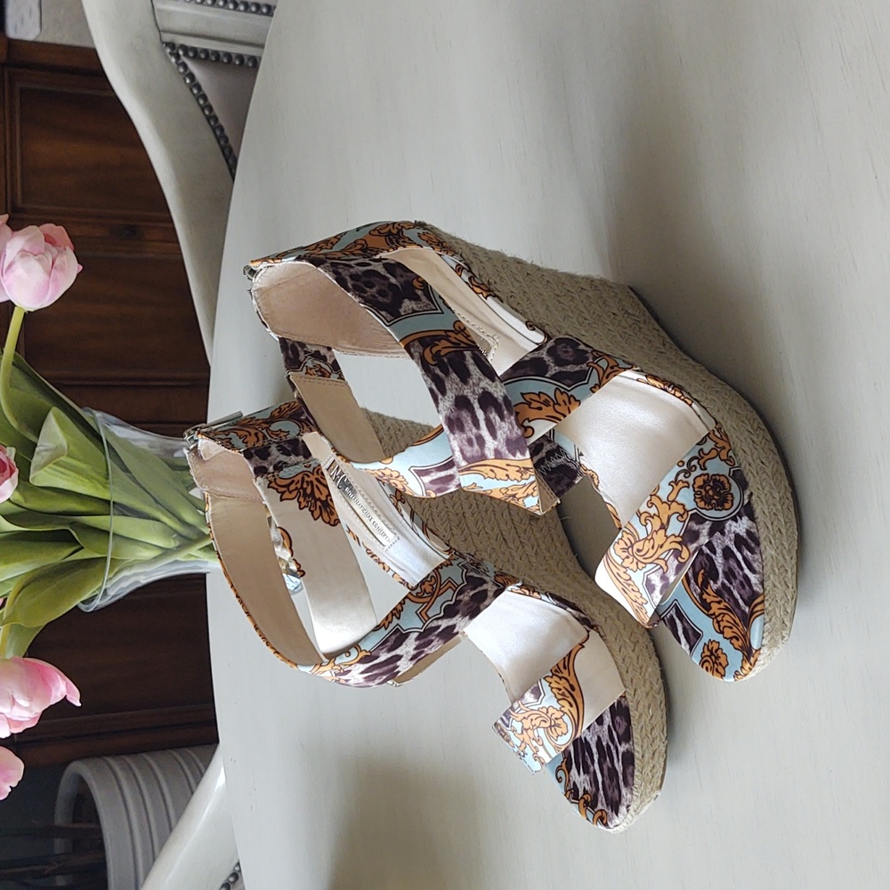 Look SOO much better in person! platform sandal, silky/satiny fabric worn 1x.